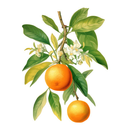 Watercolor botanical tangerine tree branch with tangerinesのイラスト素材
