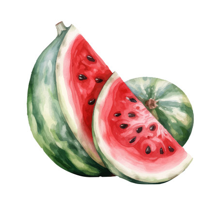 Watercolor hand-drawn sliced watermelon isolated on white backgroundのイラスト素材