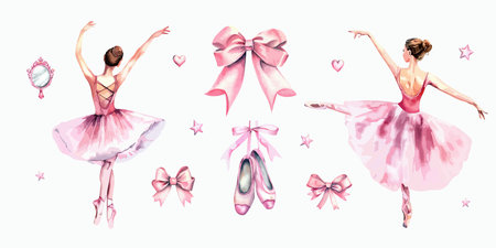 Hand drawn sketch ballerina ballet set. Vector illustration.のイラスト素材