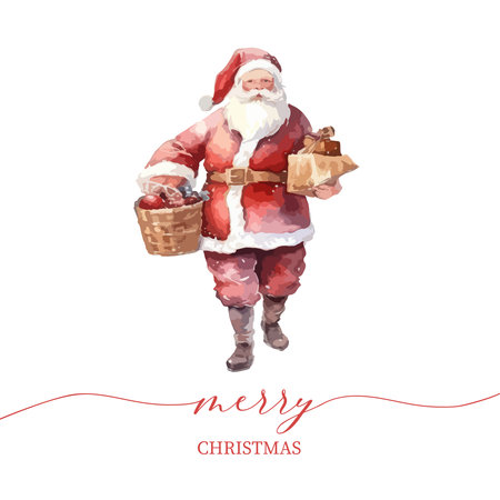 Retro watercolor santa christmas card.のイラスト素材