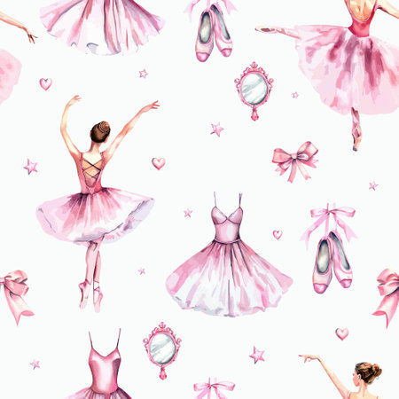 Hand drawn watercolor sketch ballerina ballet seamless patternのイラスト素材