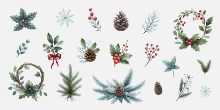 Set of Christmas floral elements. Christmas decoration wreath frameのイラスト素材