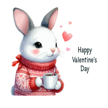 Watercolor Valentine's Day card, children's illustration with animal rabbitのイラスト素材