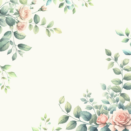 Watercolor background banner with elegant greenery botanical flowers and leaf.のイラスト素材
