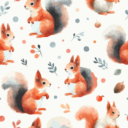 Seamless pattern with cute squirrel. Hand Drawn vector illustration.のイラスト素材