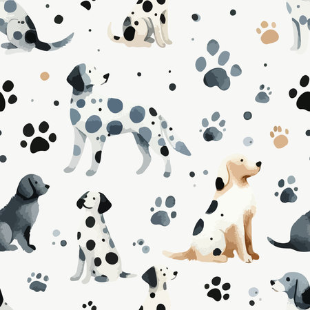 Cute watercolor dogs pattern. Vector simple seamless background for kidsのイラスト素材