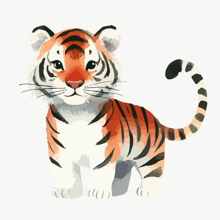 Kids watercolor illustration with cute baby tigerのイラスト素材