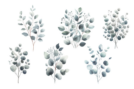 Set of watercolor vector leavesのイラスト素材