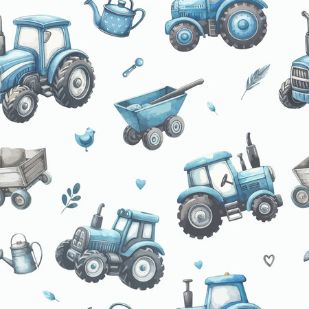Seamless pattern of watercolor tractorのイラスト素材