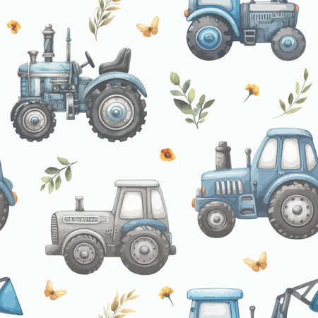 Seamless pattern of watercolor tractorのイラスト素材