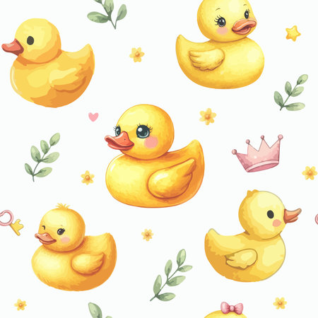 Seamless pattern of watercolor rubber ducksのイラスト素材