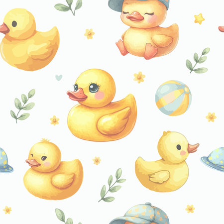 Seamless pattern of watercolor rubber ducksのイラスト素材
