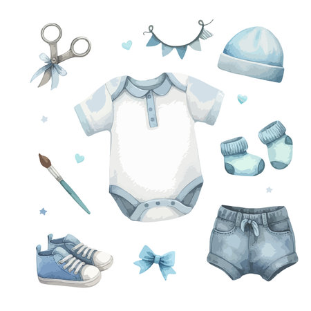 Set of baby clothes and accessories. Vector illustration isolated on white background.のイラスト素材