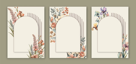 Floral vintage watercolor wedding invitation with iris flowersのイラスト素材