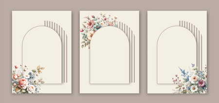 Floral vintage watercolor wedding invitation with rose flowersのイラスト素材