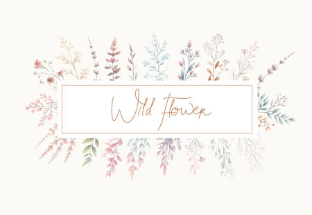 Wedding card design with wild flower frame. Floral invitation templateのイラスト素材