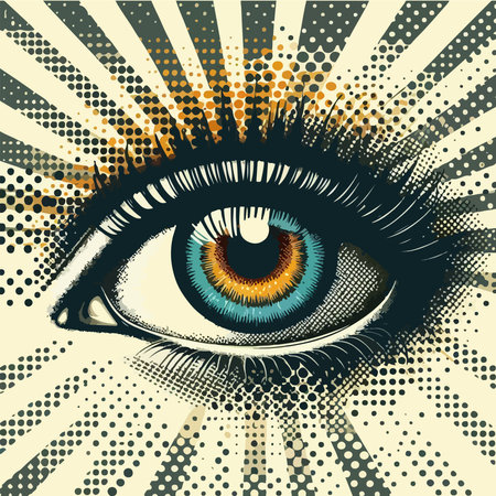 Retro halftone eye. Open human eye in halftone texture, dotted pop art styleのイラスト素材