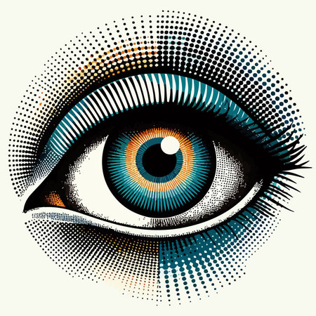 Retro halftone eye. Open human eye in halftone texture, dotted pop art styleのイラスト素材