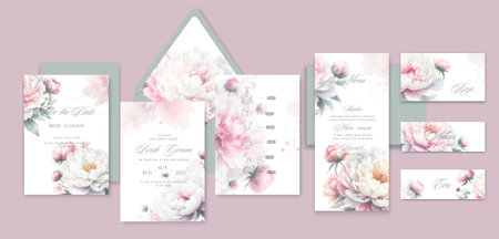 Watercolor wedding invitation template set with romantic floral flowers.のイラスト素材