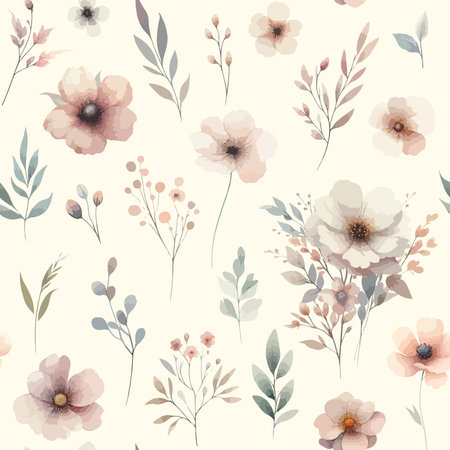 Vector floral seamless pattern with wild flowers, herbs and grassesのイラスト素材