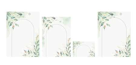 Greenery wedding invitation card template with watercolor leavesのイラスト素材