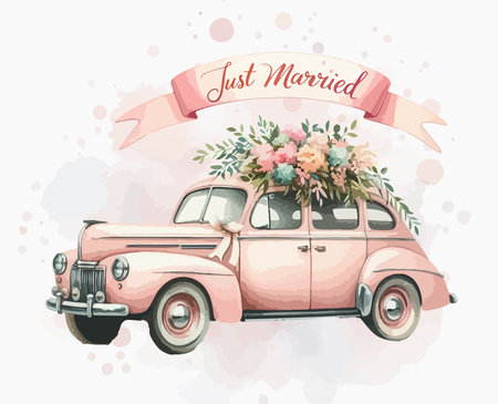 Hand drawn watercolor wedding carのイラスト素材