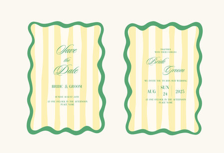 Luxury Wavy Edge Wedding Invitation card background. Abstract art background vector design for wedding and vip cover templateのイラスト素材