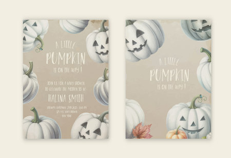 A Little Pumpkin is on the way. Fall Baby Shower invitation card. Vector templateのイラスト素材