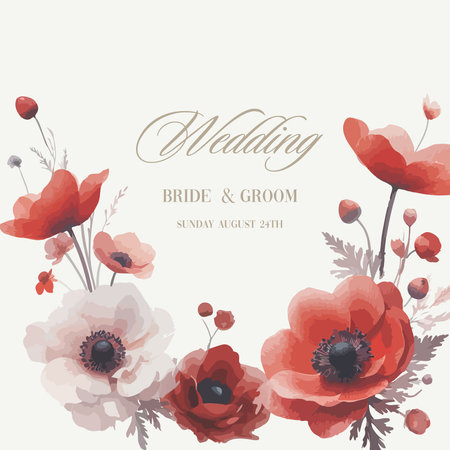 Watercolor wedding invitation with poppy flowersのイラスト素材