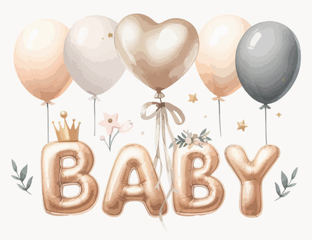 Cute baby shower watercolor invitation card. Its a girl, Its a boy card with pink and blue balloon.のイラスト素材