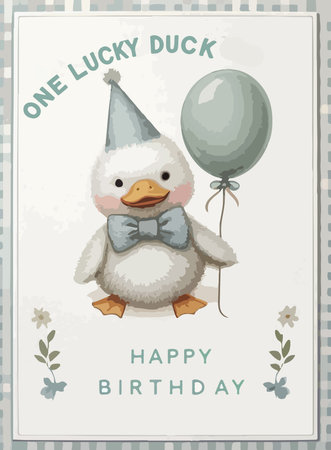 Watercolor cute duck happy birthday watercolor cardのイラスト素材