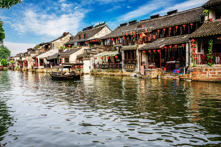 XITANG, CHINA - SEP 16: Traveler at Xitang ancient town on Sep 16, 2013 , Xitang is first batch of Chinese historical and cultural town, located in Zhejiang Province, China.のeditorial素材