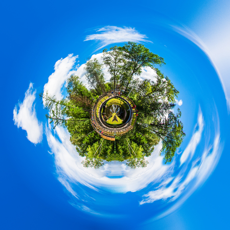 Planet of the modern city with skyscrapers. skyline Panorama on white background isolatedの写真素材