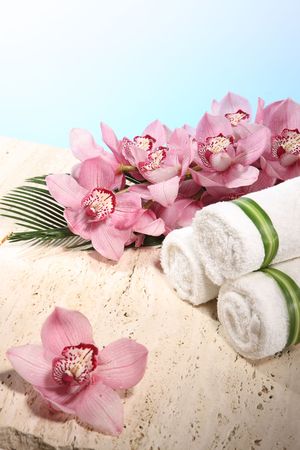 Fresh Orchid and Towel in Spa Display の写真素材