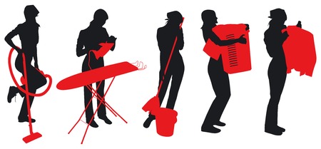 Maids and housewives silhouettes. This image is a vector illustration and can be scaled to any size without loss of resolution.のイラスト素材