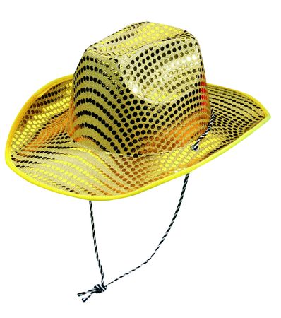 Stylish golden party hat shot over white background の写真素材