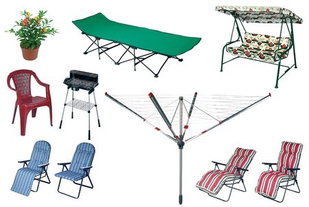 Big summer outdoors set isolation on white backgroundの写真素材