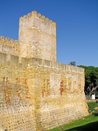 old middle ages fortress in lisbonggの写真素材