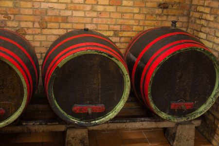 wine wooden barrels in the wine cave