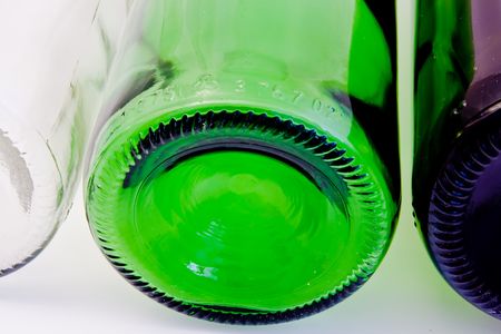 a close-up of the  three wine bottlesの写真素材