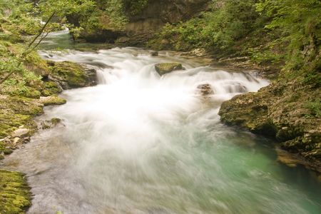 a mountain waterfall in sloveniaの写真素材