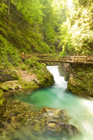 a mountain waterfall in sloveniaの写真素材