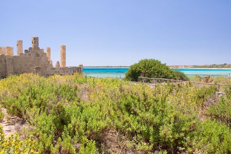 beautiful italian seaside with a blue skyの写真素材
