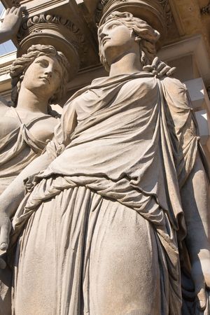 classical style sculpture of two young femalesの写真素材