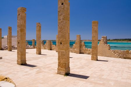 beautiful italian seaside with a blue skyの写真素材
