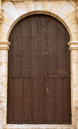 a closeup of old wooden doorの写真素材