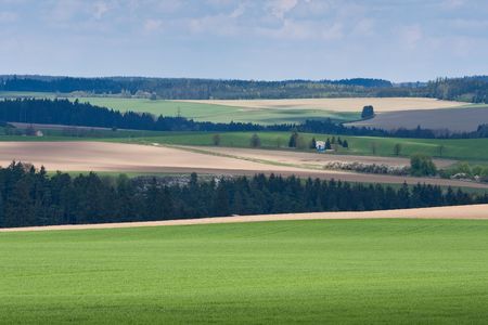 farmland landscape in the springtimeの写真素材