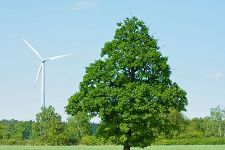 close-up of a windmill on blue skyの写真素材