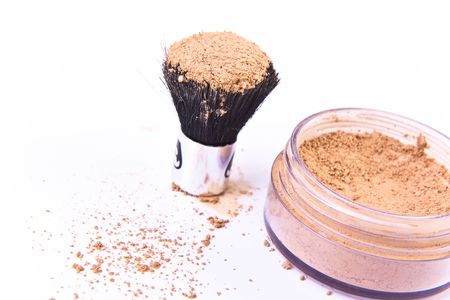 makeup brush and powder isolatedの写真素材