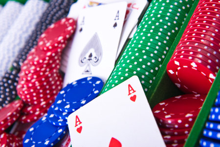 colorful poker chips with ace card